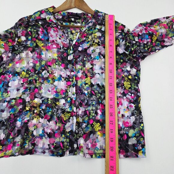 Violet & Claire Sheer Floral Blouse Button Front Collared Long Sleeve M Bright - Picture 14 of 15